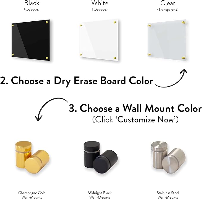 Acrylic Dry Erase Board for Wall with Stylish Border - Shipped Next Day, Made in USA, Non-Magnetic Whiteboard, Wall Mounted Board, Easy to Clean (White - 11x14)