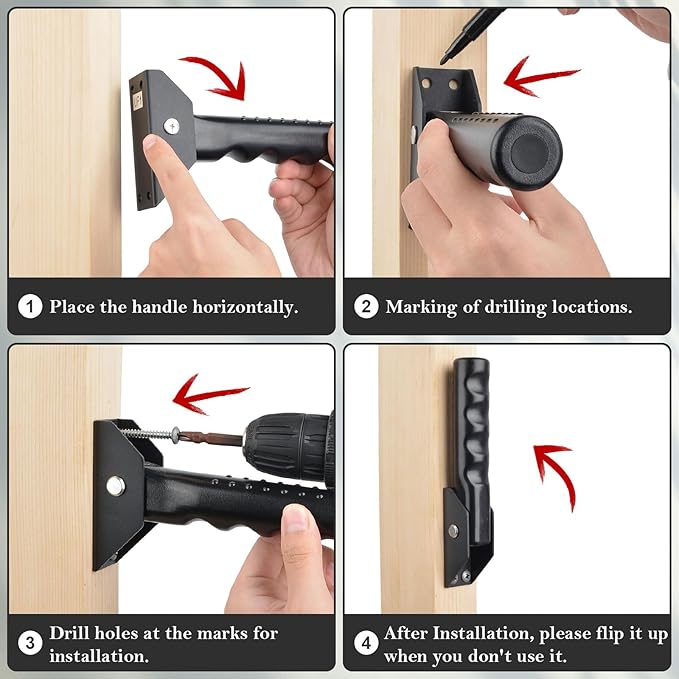 Flip Up Grab Bars for Doorway Stairs for Seniors Elderly, Garage Door Handles Stair Assistance for Elderly, Flip up Doors Grab Bar Not in The Way, Keep Steadily (Gray)