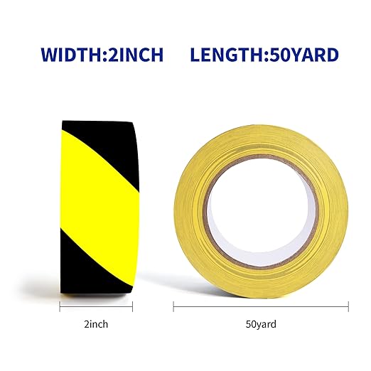 TAPEBEAR Hazard Caution Tape, 2inch x 150 Feet Self Adhesive Warning Tape for Steps, High Visibility Yellow Black Tape for Halloween Outdoor Construction, Scene Barrier, Danger Zone, 16Rolls