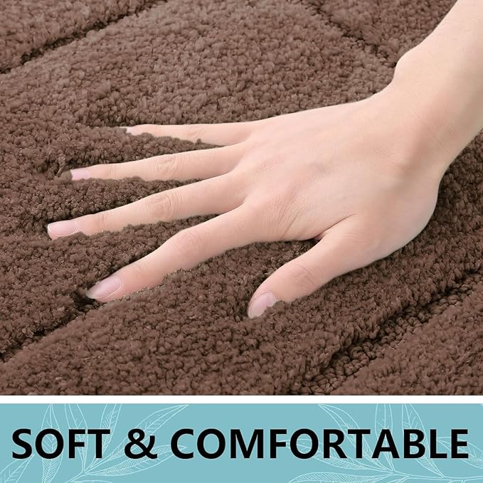 Buganda Bathroom Rugs, 44" x 24", Soft and Absorbent Microfiber Bath Rugs, Non-Slip Shaggy Shower Carpet, Machine Wash Dry Bath Mats for Bathroom Floor, Tub and Shower, Brown