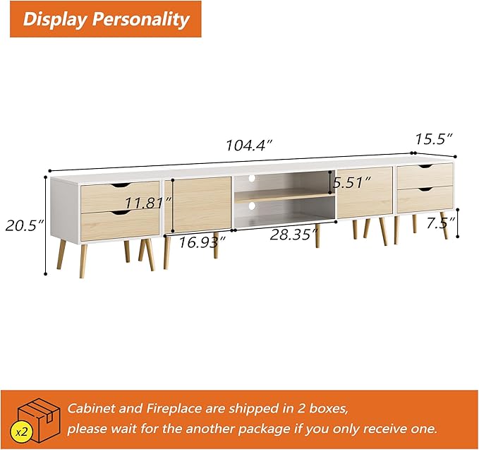 TV Stand for TVs up to 100 Inch, Entertainment Center for 85 95 100 inch TV Console Table with 2 Storage Cabinets and 4 Drawers for Living Room Bedroom