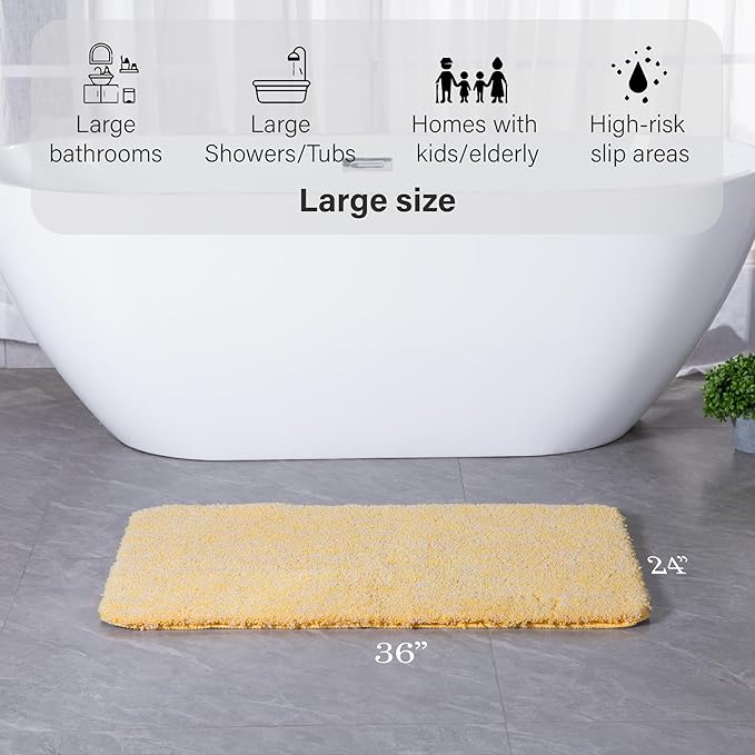 Luxury Quick Dry Non-Slip Bathroom Rugs【24'' x 36'' Chick Yellow】 Highly Absorbent Washable and Ultra Soft, Extra Thick Fluffy Bath Mats for Shower/Kitchen/Bathtub Floor