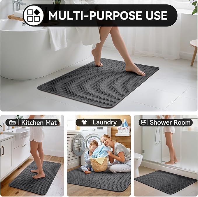 Bathroom Rugs Non Slip, Super Absorbent Quick Dry Bath Mats for Bathroom, Foam Weave Texture Thin Bath Rugs Washable with Rubber Backing Fit Under Door Outside Shower,24” x 35“