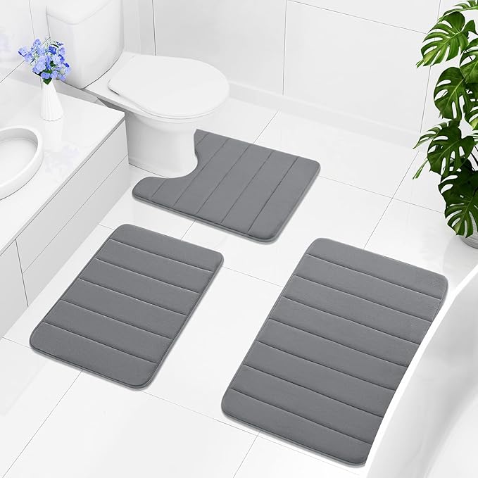 Buganda Memory Foam Bath Mat, 30" x 20", Ultra Soft and Non-Slip Bathroom Rugs, Water Absorbent and Machine Washable Bath Rug for Bathroom, Shower, and Tub, Grey