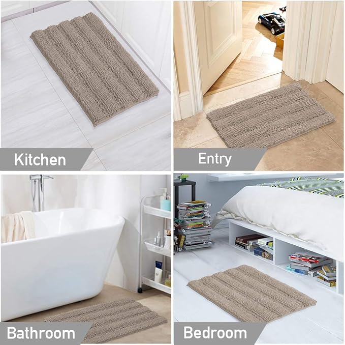 Turquoize Chenille Bathroom Rugs Set Non-Slip Bath Mats for Bathroom Super Absorbent Shaggy Rugs for Tub Shower Toilet Plush Bath Rug Plus U Shaped Rug (Standard: 20" x 32" and 20" x 20" U), Taupe
