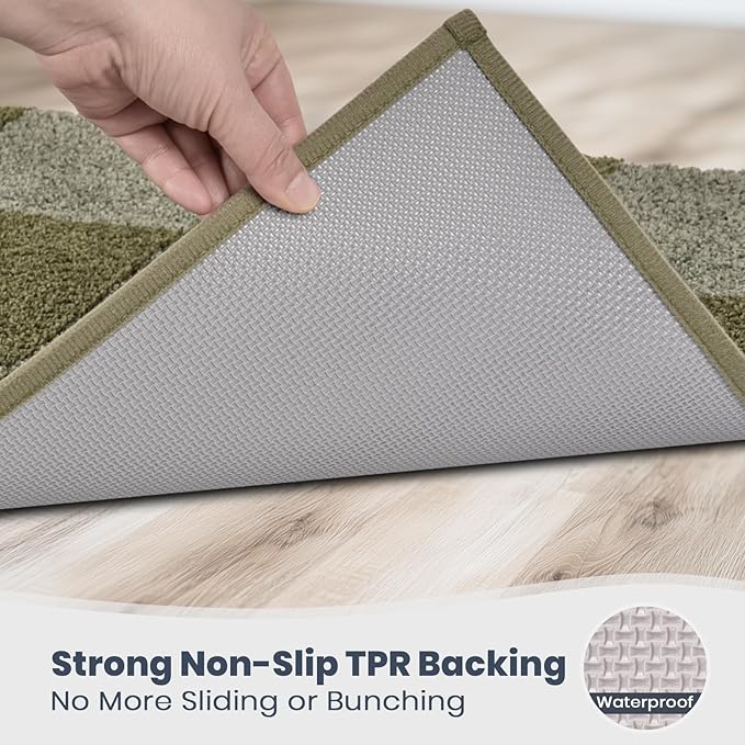 PURRUGS Bathroom Rug Non-Slip Machine Washable 24" x 36", Super Absorbent and Quick-Dry Bath Mat, Extra Soft and Plush Bath Rug for Shower, Bathtub and Sink, Sage Green & Olive Green
