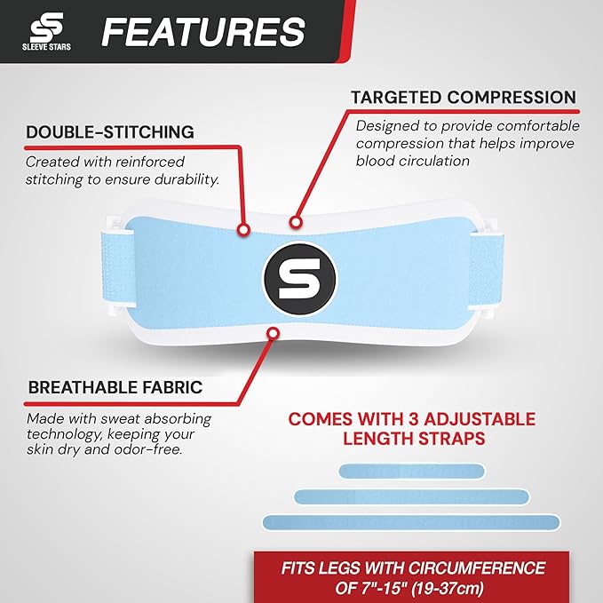 Sleeve Stars Swedish Brand Patellar Tendon Support Strap for Women & Men Effective Osgood Schlatter Knee Brace Youth & Kids Knee Brace with 3 Adjustable Length fits 7"-15" (Single/Light Blue/Kids)