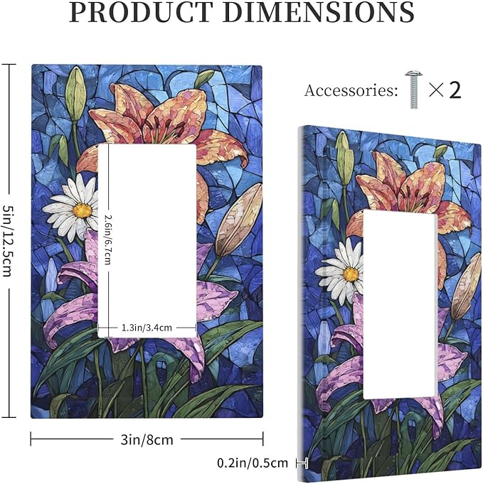 Decorative Outlet Covers Vintage Colorful Flower Oil Painting Style 1 Gang Single Rocker Light Switch Cover Plate Wall Plates GFCI Faceplate for Bedroom Bathroom Decor