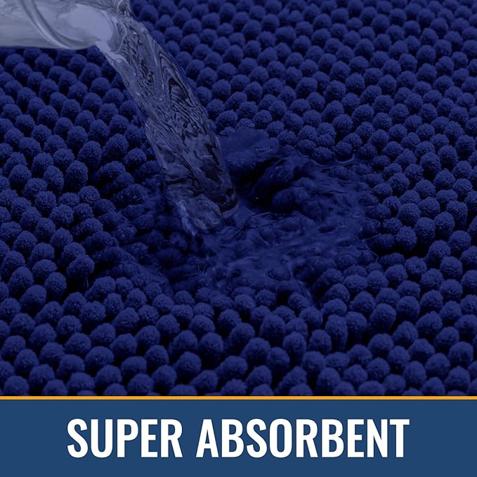 Arotive Bathroom Rugs 47x24, Extra Soft Absorbent Shaggy Chenille Bath Rugs, Machine Washable Rubber Backing Non-Slip Bath Mats for Bathroom Floor Tub and Shower, Home Decor Accessories, Navy
