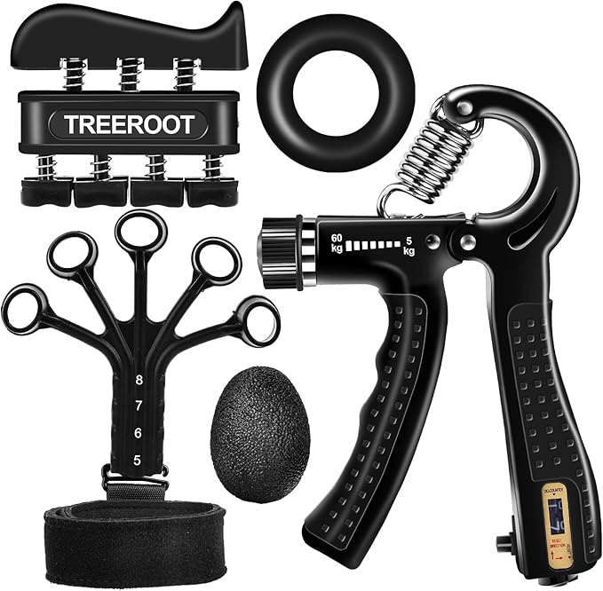 Treeroot 5/10PCS Grip Strength Trainer Kits, Hand Gripper Strengthener, Forearm Strengthener, Forearm Exerciser, Finger Exerciser, Wrist Strengthener, Stress Relief Ball, Grip Ring