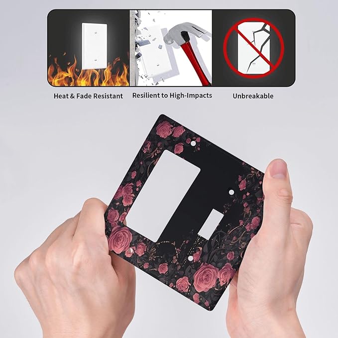 Outlet Covers Dark Background Red Rose Leaf 1 Toggle 1 Rocker Combination Decorative Wall Plate Electrical Switch Plates Light Switch Cover Plate for Bedroom living Room Decor