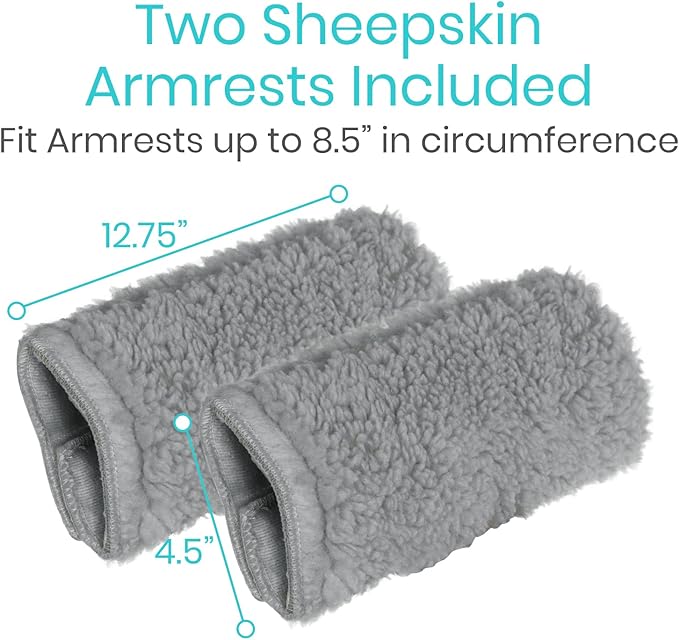 Vive Wheelchair Armrest Covers (Pair) - Memory Foam Sheepskin Accessories Pads for Transport Electric Wheel Chair Arm Rests - for Adults, Seniors, Handicapped - Soft Support Cushion for Mobility Aids