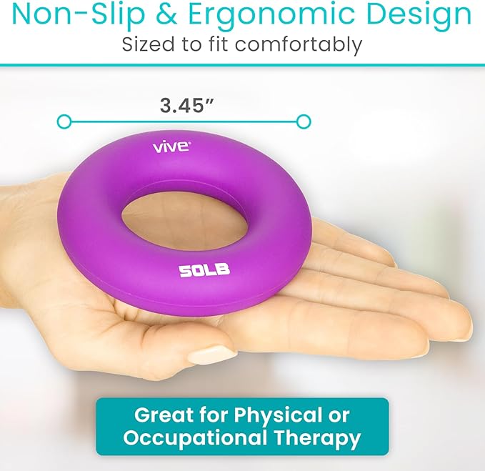 Vive Hand Strengthener Grip Ring - Forearm Ring Hand Exercisers - Silicone Squeezer Gripper for Muscle Strengthening Training Tool - Arthritis Finger Physical Therapy PT Kit Trainer