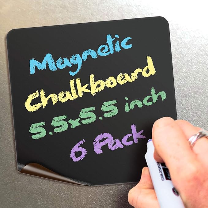 iSYFIX Magnetic Chalkboard Notes - 5.5 x 5.5 inch, 6 Pack, Square - Decorative Magnet Blackboard for Fridge, Kitchen Organizer, Decor, Office, Grocery Lists, Metallic Boxes, Storage and More