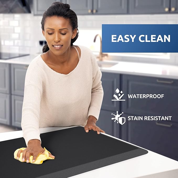 KitchenClouds Kitchen Mat Cushioned Anti Fatigue Rug 17.3"x60" Waterproof Non Slip Standing Desk Mat Comfort Floor Mats for House Sink Office (Black)