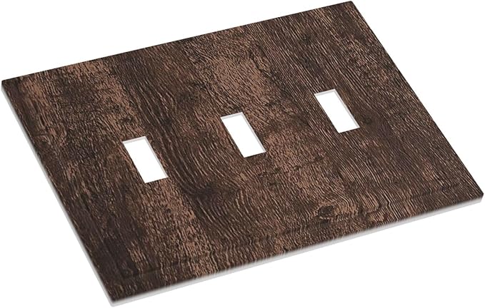 Decorative Switch Plates Rustic Dark Brown Wood Grain 3 Gang Wall Plate Triple Toggle Light Switch Cover Faceplate Electrical Wall Panels for Farmhouse Bedroom Decor
