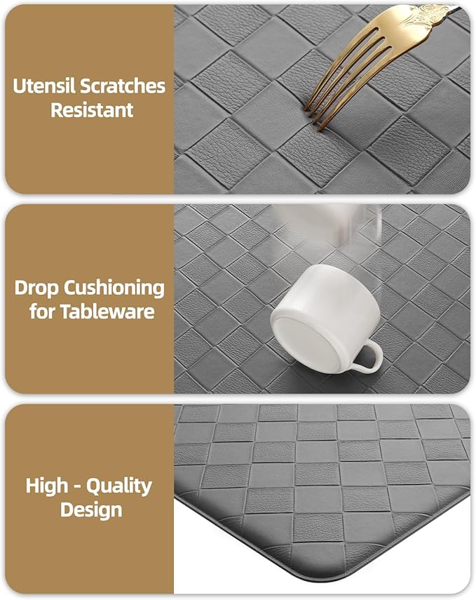 Color&Geometry Anti Fatigue Cushioned Checkered Designed Kitchen Mats Set, Easy Clean, Waterproof & Oil Proof Kitchen Floor Mat, Anti Slip Runner for Front Sink Comfort Standing,17x47+17x71,Grey