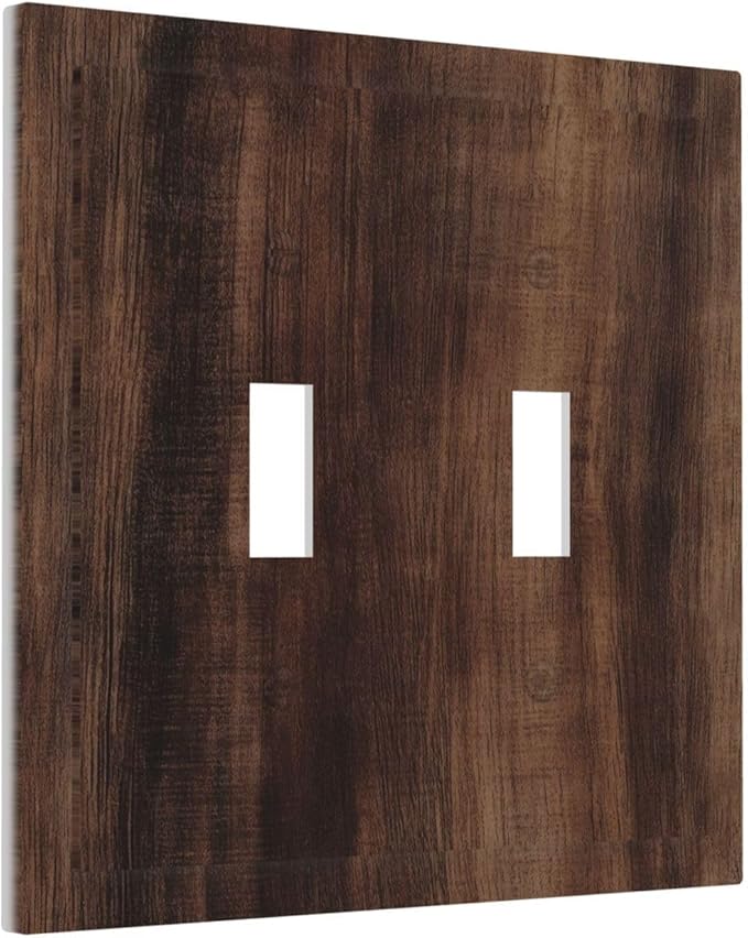 Decorative Light Switch Cover Plate Rustic Farmhouse Brown Wood Barn Door 2 Gang Switch Plate Covers Double Toggle Wall Plate Dual Device Faceplate for Bathroom Decor