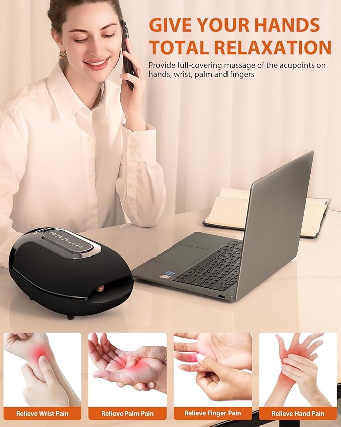 Hand Massager for Arthritis and Carpal Tunnel Relief, Cordless Hand Massager with Heat & Targeted Palm Kneading Rollers Massage, Christmas Gifts for Women Men Mom Dad