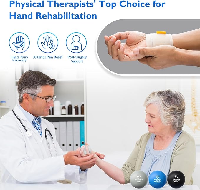 FitBeast Stress Balls for Adults, 6-Pack Hand Therapy Balls, Soft, Medium, Hard Tri-Density, Green, Orange, Blue