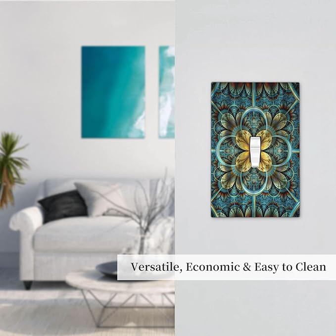 Light Switch Cover Boho Fractal Mandala 1 Gang Wall Plate Cover Bohemia Single Toggle Outlet Covers Decorative Switchplate Electrical Faceplate for Bathroom Bedroom Decor
