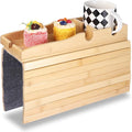 Bamboo Couch Arm Tray with Cup Holder, Foldable Wooden Couch Cup Holder Armrest Table, Non-Slip Sofa Arm Tray Caddy with Storage Sections for Drinks, Phones, Remotes and Snacks