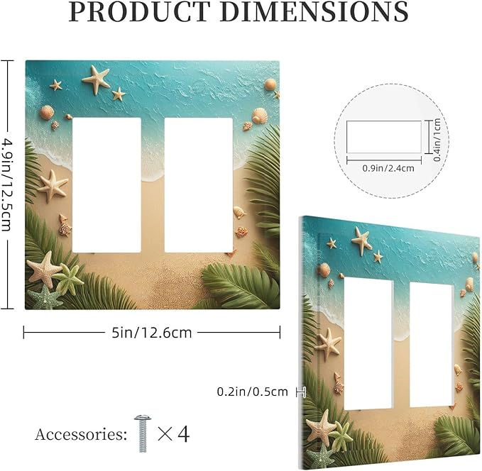 Decorative Outlet Covers Summer Beach Themed Starfish Seashells 2 Gang Double GFCI Rocker Electrical Wall Panels Light Switch Cover Plate for Bedroom Bathroom Decor
