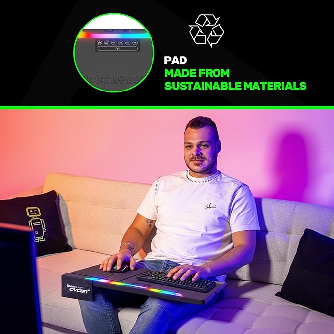 Couchmaster Lapboard³ with HORIZONLIGHT RGB Bar, Ultimate Ergonomic USB-Hub Gaming Lap Board for Couch and Bed, Large, Stable and Compatible with All Keyboards and Mice, Laptops, PCs, PS4/5, Xbox