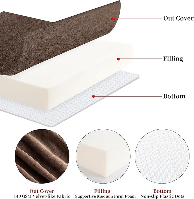HOMBYS Foam Recliner Chair Cushions for Elderly, 4" Thick Chair Pads with Back Support for Office, Non-Slip Medium Firm Seat Cushion with Lumbar Pillow (Brown, 22"x22"+13" Backrest)