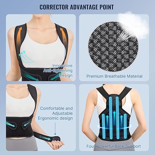 Posture Corrector for Women and Men, Adjustable Back Brace with Full Back Support, Shoulder Straightener for Spine Alignment, Hunchback, Scoliosis, Lumbar, Spine, Black (Medium)