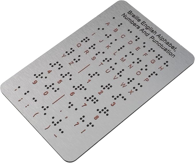 Braille Learning Board For Beginners With Raised Dots, Numbers And Punctuation,Aluminum Tactile Teaching Aid For Visually Impaired, 7.25X4.7 Inches