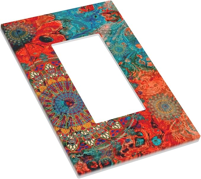 Outlet Covers Abstract Mandala Flowers 1 Gang Wall Plate Single Rocker Light Switch Cover Vintage Colorful Floral Decorative GFCI Receptacle Cover Electrical Switchplate for Bathroom Decor