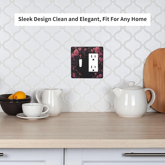 Outlet Covers Dark Background Red Rose Leaf 1 Toggle 1 Rocker Combination Decorative Wall Plate Electrical Switch Plates Light Switch Cover Plate for Bedroom living Room Decor