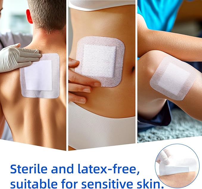 50Pcs Adhesive Gauze Island Dressing 6"x6", Water-Resistant Wound Dressing, Sterile & Absorbent Medical Grade Dressing Pad First Aid Dressing Pads