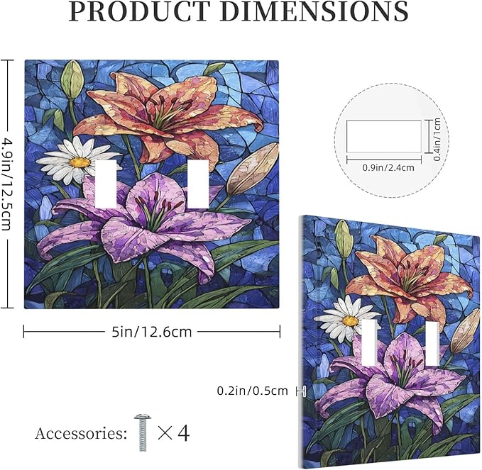 Decorative Switch Plates Vintage Colorful Flower Oil Painting Style 2 Gang Double Toggle Outlet Light Switch Cover Wall Plate Electrical Faceplate for Bedroom Bathroom Decor