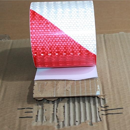 Reflective Tape Red and White 4 inch X 66 feet, Outdoor Waterproof Hazard Conspicuity Warning Industrial Marking Tape