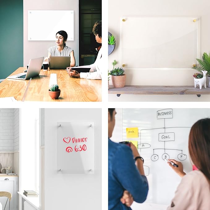 Acrylic Dry Erase Board for Wall with Stylish Border - Shipped Next Day, Made in USA, Non-Magnetic Whiteboard, Wall Mounted Board, Easy to Clean (Clear - 18x24)