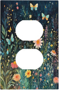 Outlet Covers Boho Vintage Floral Flower Butterfly 1 Gang Duplex Wall Plate Decorative Switch Plates Electrical Receptacle Faceplate Light Switch Cover for Bedroom Home Decor