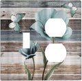 Teal Flora Flowers and Butterfly Wooden Style Decorative Light Switch Cover Plate 1 Toggle/1 Duplex Outlet Covers 2 Gang Combo Gfci Wall Plate Electrical Receptacle Switchplate Bathroom Decor