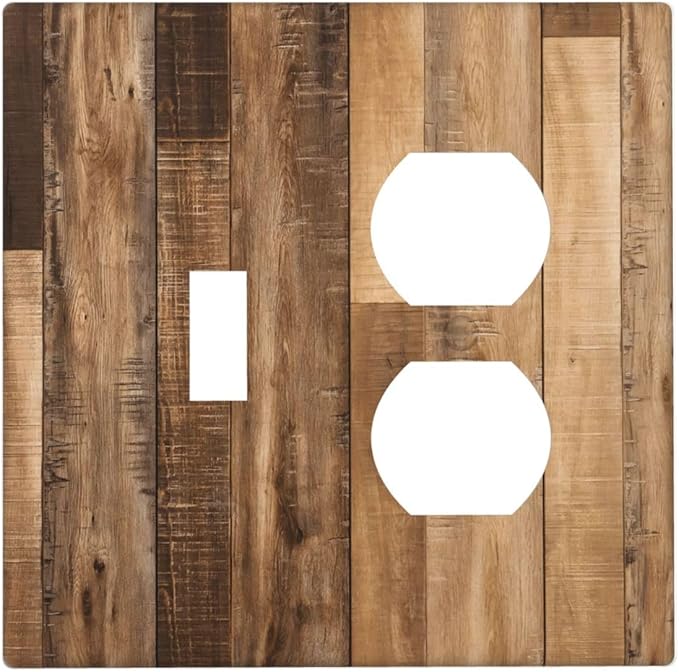 Rustic Brown Wood Splicing Vintage Dark Oak Print Wallplates 1 Toggle 1 Duplex Switch Plate Electrical GFCI Faceplate Decorative Light Switch Covers for Farmhouse Home Decor