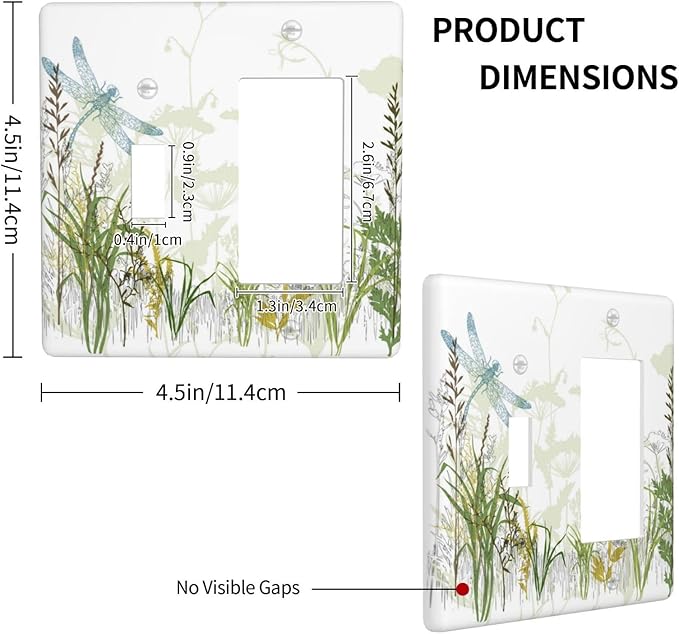 Wild Flower Dragonfly 2 Gang Toggle Rocker Light Switch Cover Plates Decorative Electric Outlet Covers Decorator Wall Switch Plate Receptacle Plug Covers 4.5 * 4.5 Inches