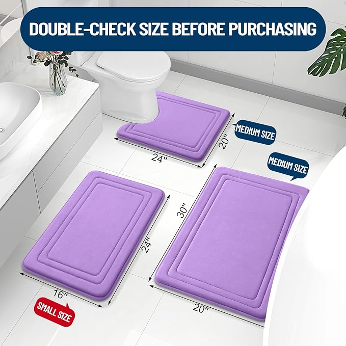 Grandaily Memory Foam Bath Mat Rug 30x20, Ultra Soft, Non-Slip and Absorbent Bathroom Rugs, Machine Wash Dry, Comfortable Bath Carpet for Bathroom Floor, Tub and Shower, Lavender
