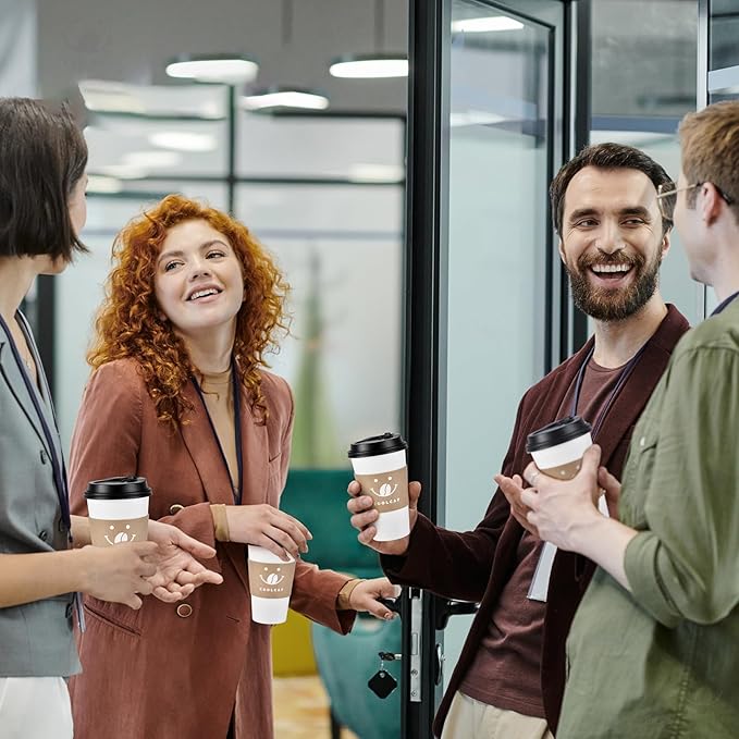 Coffee Cups with Lids and Sleeves, 16 Ounce 100 pack To Go Coffee Cups with Lids, Disposable Hot Coffee Paper Cups Bulk for Hot Beverage (16 Ounce, White) | with Lids, and Sleeves, To Go Coffee Cups, with Lids, Bulk, for Hot Beverage