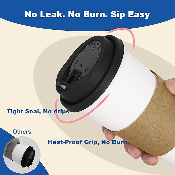 16 oz 300 Pack Coffee Cups with Lids and Sleeves, Straws, Hot Disposable To Go Travel Paper Cups Bulk for Office, Home Coffee Bar Accessories, Chocolate, Cocoa, Beverage (White)
