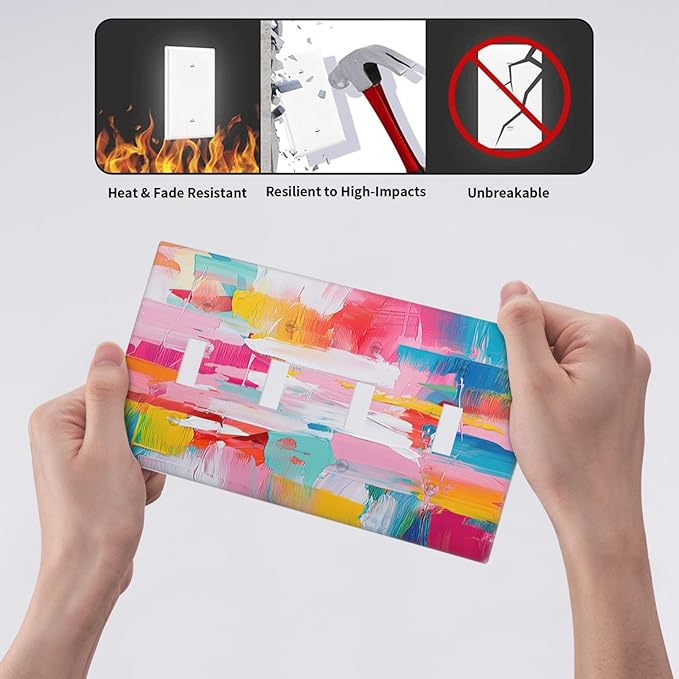 Light Switch Covers Multicoloured Modern Watercolor Oil Painting Quad Toggle Electrical Faceplate 4 Gang Wall Plate Decorative Switch Plates for living Room Bedroom Decor