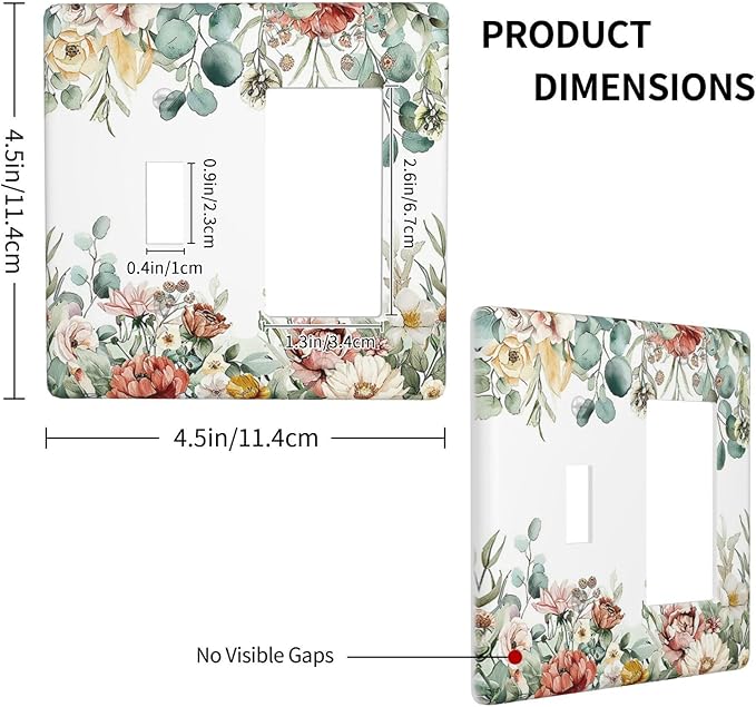 Outlet Covers Vintage Boho Floral Leaves Rustic Sage Botanical 1 Toggle 1 Rocker Combination Decorative Wall Plate Electrical Switch Plates Light Switch Cover Plate for Bedroom Home Decor