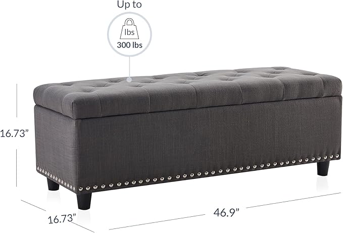 BELLEZE 47" Storage Ottoman, Storage Bench with Safety Close Hinge, Faux Leather Button-Tufted Ottoman for Living Room, Entryway, Hallway, Foot Rest, Support 300lbs - Dark Gray