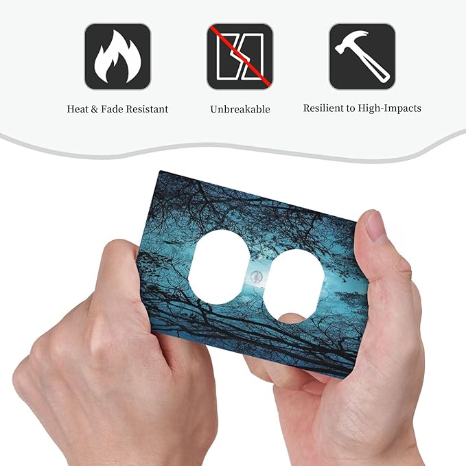 Outlet Covers Teal Full Moon Forest 1 Gang Duplex Light Switch Cover Plate Turquoise Decorative Wall Plates Electrical Switchplate Receptacle Cover for Bathroom Bedroom Decor