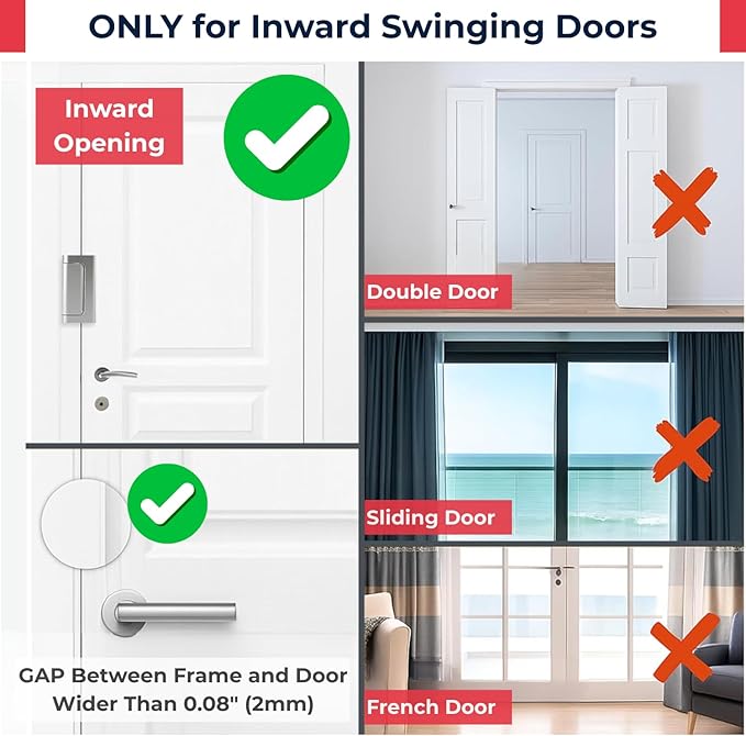 Door Reinforcement Lock - Home Security Child Proof Door Lock withstands 800 lbs, for Inward Swinging Doors, Door Locks for Kids Safety, Prevents Unauthorized Entry, Home Defense, 3-Pack