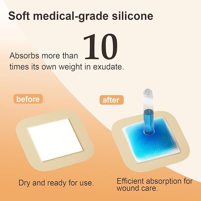Silicone Sacral Foam Dressings(7"x 7" - 10 Packs) with Tender Adhesive Border, Sterile Advanced Absorbent Bandage, Wound Care for Bed Sores, Pressure Ulcers